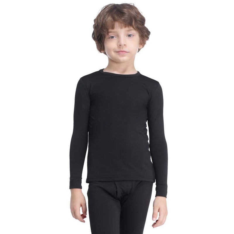 MANCYFIT Thermal Tops for Boys Fleece Lined Underwear Long Sleeve Undershirts Baselayer Black Small - Image 5